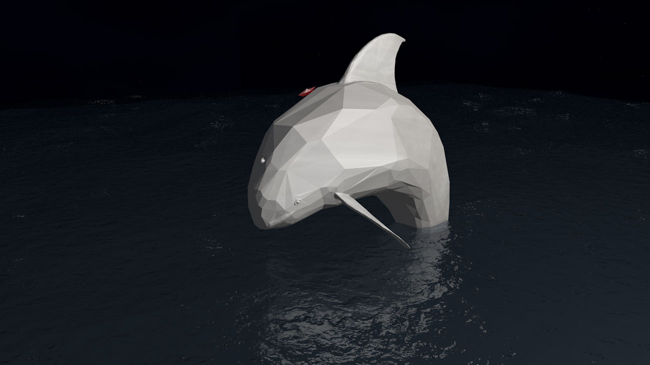 3D Wal aus Papier macht einen Sprung